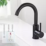 HOMELODY Niederdruck Armatur Bad/Küche Schwarz Waschtischarmatur 360° Drehbar Wasserhahn Bad Armatur Waschbecken Mischbatterie Einhebelmischer Waschbeckenarmatur