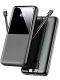 Power Bank 26800mAh, 22,5W USB C Schnellladung Powerbank mit 3 Anschlüssen & 2 integrierten Kabeln, Externer Akku Tragbares Ladegerät Kompatibel mit iPhone 17 16 15 14 13 Android, Schwarz