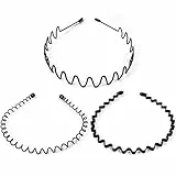 Qufiiry 3 Stück Metall Haarband, Haarreifen für Männer und Damen, Welle Metall Stirnband, Rutschfestes Elastisches Haarband, Haarbänder für Outdoor Sports Yoga