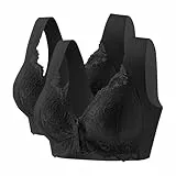 Generisch 2Er Pack BH Damen Ohne Bügel, Spitze Vorderer Knopf Push Up BHS, Große Brüste Starker Halt Bra, Bequemer Soft Damen-BHS, Bügelloser Klassischer BH, Seamless Nahtloser Vollschalen Bustier