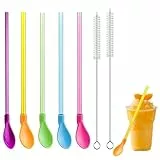 22 Stück Slush Strohhalme, 2 in 1 Strohhalm mit Löffel Set, Wiederverwendbarer Hartplastik Strohhalme mit Löffel, Slush, Cocktail, Smoothies, Kaffee und Bubble Tea