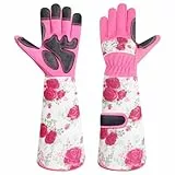 DLY Gartenhandschuhe-Damen und Herren, Lange-Rosenhandschuhe, Atmungsaktive Leder-Garten-Handschuhe, Arbeitshandschuhe mit Unterarmschutz