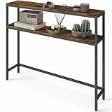 VASAGLE Konsolentisch, schmaler Sofatisch mit 2 Ablagen, 20 x 100 x 80 cm, Flurtisch, 2 Ebenen, für Flur, Wohnzimmer, Schlafzimmer, vintagebraun-tintenschwarz LNT131K01