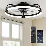Ensenior Deckenventilator mit Beleuchtung, 50cm Deckenlampe mit Ventilator & Fernbedienung, 6 Geschwindigkeiten Leise, Stufenlos Dimmbar (3000K-6500K), Flaches Design für Schlafzimmer Büro - Schwarz