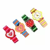 STOBOK 4 Stück Holzarmbanduhren Spielzeug Armband Uhr Modell für Kinder Geburtstagsfeier Gefälligkeiten (Zufälliges Muster)