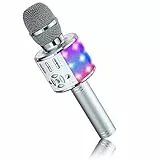 BONAOK Kabelloses Bluetooth-Mikrofon, Kindermikrofon mit LED-Lichtern, Mini-Karaoke-Maschine für Party/Zuhause/Geburtstag, kompatibel mit Bluetooth iOS Android (Silber)