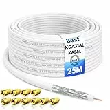 Germany B.e.s.t Koaxialkabel 25m SAT-Kabel | 4K Ultra HD | Class A+ | DVB-S/S2 DVB-C DVB-T BK Anlagen | 5Fach Geschirmt | 135dB | Antennenkabel | Koaxkabel | 10x F-Stecker