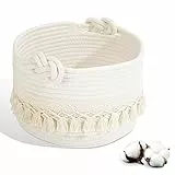 LA BONHEUR Aufbewahrungskorb Baumwoll Korb Geflochten Kinder Spielzeugkorb Geschenke Korb Kinderzimmer Aufbewahrung für Regale und Schränke Badezimmer Wickeltisch Zubehör Organizer Bad(24*17CM) (weiß)
