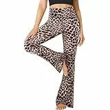 FuelMeFoot Flared Yogahose Damen Leggings High Waist Schlaghose Blickdicht Leggins Bootcut Jogginghose Jazzpants mit Bauchkontrolle Fitness. 1 Pack-05-Leopard L