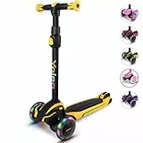 Yoleo Kinderscooter, Kinder Roller mit Leuchtenden Räder, Dreiradscooter 4 Höhenverstellbare für Jungen & Mädchen im Alter von 3-12 Jahren, bis 50kg blasbar, Gelb