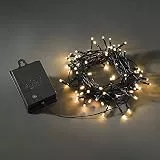 Konstsmide LED Lichterkette, mit an/aus Schalter, Lichtsensor, 6h und 9h Timer, 80 bernsteinfarbene Dioden, batteriebetrieben, Außen (IP44), schwarzes Kabel, schwarze Box - 3728-800
