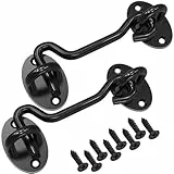 DKBT 2PCS 3 Inch Sturmhaken mit öse Kabinenhaken Edelstahl Riegel Tür Sturmhaken Fensterhaken Klein Sturmhaken mit Montage Schrauben Torhaken Türhaken Sturmhaken Schwarz Torhakenschloss für Garagentor