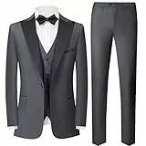 YOUTHUP Anzug Herren Regular Fit 3 Teilig Anzüge Peak Lapel Morden Herrenanzug Business Hochzeit Smoking Sakko Hose Weste, Grau, XL