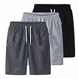 3er Pack Kurze Hosen Herren Sporthose Elastischer Taille Sweatshorts Baumwolle Cargo Shorts Sommer Jogginghose Fitnesshose Kurz Laufshorts mit Kordelzug Trainingshose für Gym Fitness