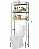 Kitsure Über WC Regal – 3 stufiges Schwarzes Metall Badregal, Über Toilette Aufbewahrungsschrank mit Toilettenpapierhalter & Haken, Platzsparender Badezimmerschrank für Bad & Waschküche, 163,1 cm Höhe