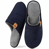 VeraCosy Herren Kord Scuff Hausschuhe Weich Bequem Memory-Schaum Rutschfest Innen Pantoffeln Dunkles Marineblau, 42/43 EU