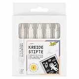 folia 370500 - Kreidestifte Set, 5 Kreidemarker in Weiß, zum Malen auf Tafel, Glas, Papier und anderen glatten Oberflächen