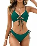 HORISUN Sexy Bikini-Sets für kurvige Damen 2-teiliger Cut-Out-Badeanzug mit hohem Beinausschnitt, Kordelzug & verstellbaren Bindebändern (Türkis M)