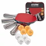 Hy-Pro Tischtennis-Set – 4 Schläger, 8 Bälle, Tragetasche, 3-Sterne-Bälle, Tischtennis-Schläger, Tischtennis-Set, Hochwertige Tischtennisschläger und Bälle