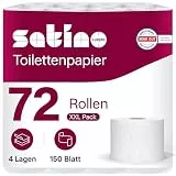 72 Rollen Toilettenpapier 4lagig – super soft dank 100% Zellstoff - Made in Germany - 150 Blatt pro Rolle – 9 Pack mit je 8 Rollen - super soft – weiß – Premium Klopapier 4 lagig – WC Papier Satino