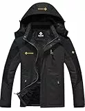 GEMYSE Herren wasserdichte Berg-Skijacke Winddichte Fleece Outdoor-Winterjacke mit Kapuze (Grau Schwarz,M)