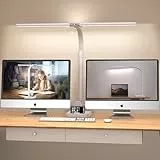 LOTTBUTY Doppelkopf Schreibtischlampe LED dimmbar,24W 80CM Homeoffice Tageslichtlampe Schreibtisch Lampe, Schwanenhals Büro Tischlampe (Weiß,DesktopBasis mit Handyhalterung)