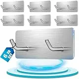 Pamofuper Haken Selbstklebend, 6 Stück Doppelhaken, Klebehaken 304 Edelstahl, Haken Ohne Bohren, Rostfrei, Handtuchhaken für Badezimmer, Küche und Wohnzimmer