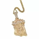 ICEDIAMOND Iced Out Thorns Crown Jesus Chain Necklace, Prong Setting Shine CZ Simulated Diamonds, Gold Plated Solid Brass Back Pendant, Fashion Hip Hop Jewerly for Men (Gold)