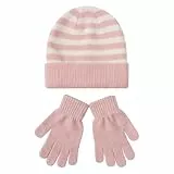 Damen Hauben Winter Set Winter Windproof Warm Stripe Riding Knitted Hat Glove Hat Two Piece Sets for 48 Years Kids Schal Mütze Handschuhe Set Damen (Hot Pink, One Size)