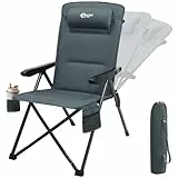 Portal Campingstuhl Faltbar Rückenverstellbar in 3 Positionen Klappstuhl 160 KG Belastbar Hohe Lehne Camping Anglerstuhl Gartenstuhl Liegestuhl Alu für Garten Balkon Picknick