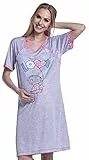 HAPPY MAMA. Damen Umstands-Nachthemd mit Stillfunktion. Stillshirt Kurzarm. 141p (Rosa, EU 40/42, L)