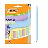 BIC Cristal Pastell Kugelschreiber mit mittlerer Spitze (1,00 mm) und nachfüllbarer blauer Tinte – verschiedene pastellfarbene Schäfte, Box à 10