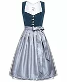 DIRNDLSTERN Damen Midi Blau - Dirndlkleid Samt Trachtenmode Kleid mit Dirndlschürze Trachtenkleid für Oktoberfest 36