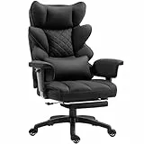 Dowinx Gaming Stuhl, Bürostuhl Ergonomisch mit Taschenfeder-Kissen, Chefsessel mit Doppellagige weiche Rückenlehne und verstellbare Lendenkissen, Armlehnen und Fußstütze(Stoff, Schwarz)