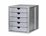 HAN Schubladenbox SYSTEMBOX KARMA mind. 80% Recycling-Kunststoff mit 5 geschlossenen Schubladen, Schreibtisch oder im Schrank, inkl. Auszugsperre + Beschriftungsclip, Gummifüße, 14508-18, lichtgrau