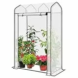 Sekey Gewächshaus Klein Tomatengewächshaus 150x100x50 cm, Mini Gewächshaus Folie Tomatenhaus Balkon Garten, Dachschräge Tomaten Foliengewächshaus Stabil Winterfest, Weiß