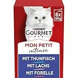 Gourmet PURINA GOURMET Mon Petit Intense Katzenfutter nass, Fisch-Variationen, 8er Pack (8 x 6 Beutel à 50g )