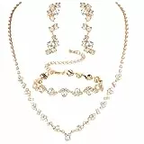 Telooco Strass Brautschmuck Gold Hochzeitsschmuck Damen Elegante Hochzeit Schmuck Set Wellen Halskette Ohrringe Armband Modeschmuck Kristall Schmuckset für Abschlussball Hochzeit Party