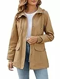 Tuopuda Jacke Damen Herbst Herbstjacke Hoodie Mantel Reißverschluss Kapuzenjacke Übergangsmantel Hooded Oberbekleidung Windjacke, khaki, XXL