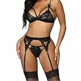 Sexy Damen Dessous Set, Damen Dessous Set Sexy, Erotische Translucent Lingerie Nachtwäsche Reizwäsche BH und Höschen Sets, Offener Bodysuit, Verführungswäsche für romantische Nächte, S