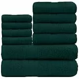 GC Gaveno Cavailia 10-teiliges Handtuch-Set | Schnell trocknendes Baumwollhandtuch, hoch saugfähig, 450 g/m², dunkelgrünes Handtuch-Set | Badezimmer-Handtuch-Set, 4 x Gesicht, 4 x Hand, 2 x Badetuch