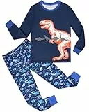 PASHOP Jungen Schlafanzug Winter Langarm Kinder Nachtwäsche Set für Jungen 3-8 Jahre (DE/NL/SE/PL, Alter, 8 Jahre, Regular, Tibetischer Blauer Dinosaurier)