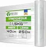 V1 Trade Stretchfolie Transparent - Stretchfolienrolle 250m x 40 cm - Verpackungsfolie 23my - Umzugsfolie für möbel