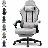 GTPLAYER Gaming Stuhl Ergonomischer Gaming Sessel Schreibtischstuhl mit Stoffoberfläche, Federsitzkissen, Verbindungsarmlehnen und Fußstütze Grau