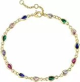 Jenosy Bunte Teardrop Armband Damen Gold 14K Vergoldet CZ Ketten Armband für Frauen Mädchen Schmuck