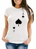 MoonWorks® Damen T-Shirt Kartenspiel Kostüm Spielkarten Gruppenkostüm Karten Fasching Karneval Faschingsshirt Pik Ass weiß M