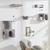 BYBYME Kratzbaum FüR Hauskatzen, 6PCS Hohe Katzen-Wandregale Mit KratzbäUmen, Betten, Brettern Und Spielzeug, Mehrstufiges KlettermöBel FüR KäTzchen, Stabile Basis FüR GroßE Katzen (Hellgrau)