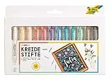 folia 371209 - Kreidestifte Set Basic, 12 Kreidemarker sortiert in 12 verschiedenen Farben, zum Malen auf Tafel, Glas, Papier und anderen glatten Oberflächen
