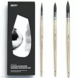 Artify Professionelle Aquarellpinsel, 3 PCS Eichhörnchenhaar Pinselset, 100% Natürliche Echthaar, Ideal für Aquarell, Gouache, Kein Haarverluss und Hohe Absorption, Größen #0, #2, #4