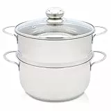 Krüger Edelstahl-Kartoffeldämpfer mit Glasdeckel - Bio-Dünster mit praktischem Schüttrand & energiesparendem Kapselboden - Topf für wasserarmes Garen & fettarmes Braten (20 cm)